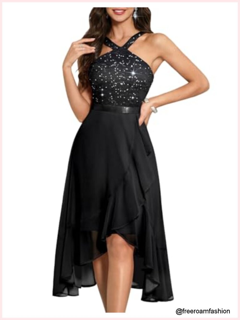 Formal Halter Sequin Chiffon Hi-Lo Prom Dress for Teens